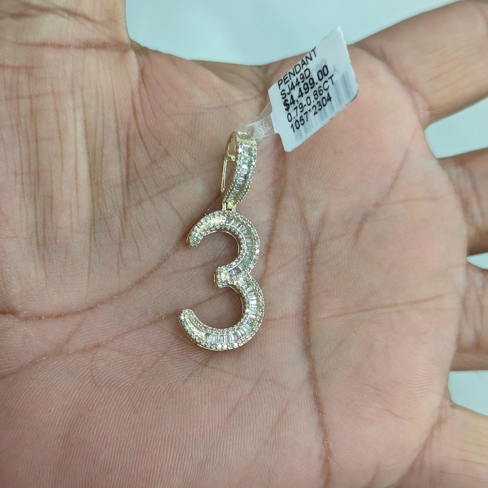 Real Diamond 10kt Gold Number 3 Pendant